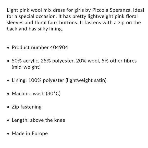 Piccolo Speranza Light Pink Wool Dress - Picture 3 of 6